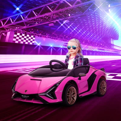 HOMCOM Elektryczny samochód dla dzieci, Lamborghini, 3-5 km/h, Pilot, dla dzieci 3-5 lat, Różowy