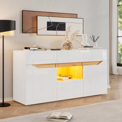 Credenza per soggiorno portaoggetti, Bianco e Color legno