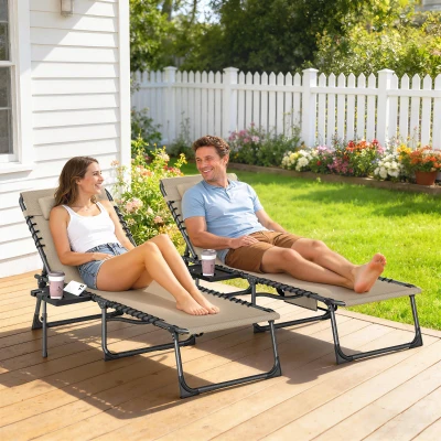 Outsunny Reclining Sun Loungers Set of 2 Beige