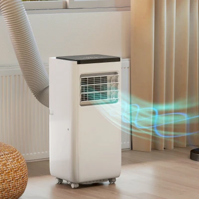 HOMCOM Ar Condicionado Portátil 10.000 BTU com WiFi Arrefecimento Desumidificador Ventoinha Temporizador Controlo Remoto e Ecrã LED para 30 m² 33x28x71 cm Branco