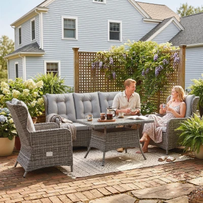 Outsunny 5-Seater Rattan Furniture Set Sofa & Table Grey