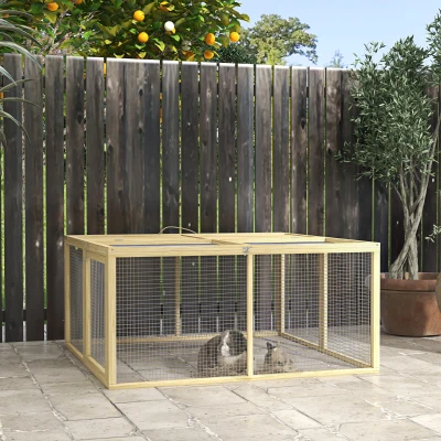 PawHut Wooden Folding Rabbit Hutch Natural Wood