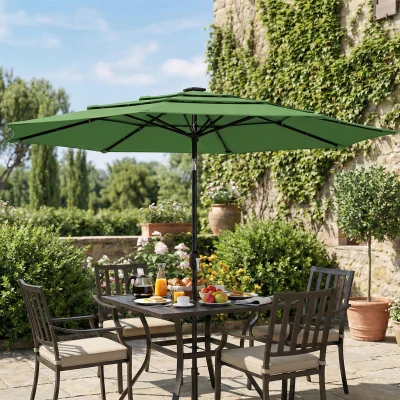 Outsunny Garden Parasol 3-Tier Tilt Polyester Green