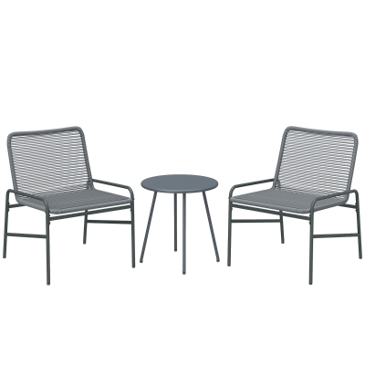 Outsunny 3 Piece Rattan Bistro Set Patio Chairs Table Dark Grey