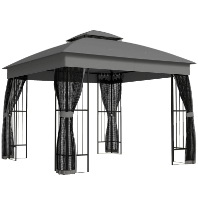Outsunny Garden Gazebo UPF50+ Double Roof Grey 3x3m