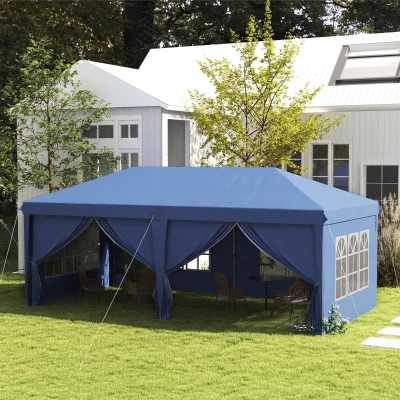 Outsunny Pop-Up Gazebo 3x6m with Curtains and Windows Blue