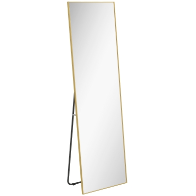 HOMCOM Espejo de Pie Cuerpo Entero de Aleación de Aluminio Espejo de Pared con 2 Formas de Uso Rectangular 50x161,5x2 cm Dorado