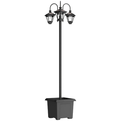 Outsunny Solar Lamp Post 3-Head Planter Black 185cm
