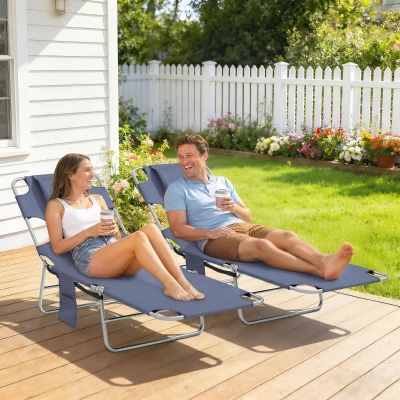 Outsunny Adjustable Sun Loungers Set of 2 with Pocket Grey