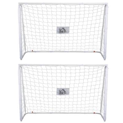 HOMCOM Conjunto de 2 Balizas de Futebol com Suporte de Metal e Rede para Treino 186x62x123 cm Branco