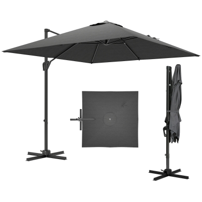 Outsunny Offset Patio Parasol Umbrella Dark Grey