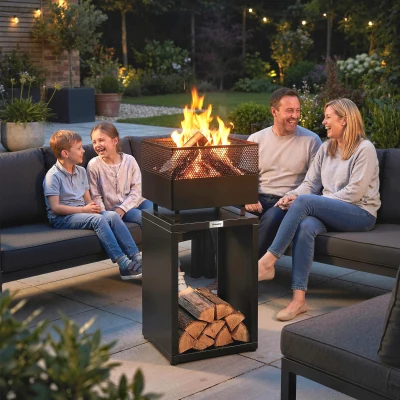 Outsunny Fire Pit with Wood Storage 87cm Black