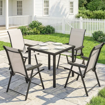 Outsunny 5pc Outdoor Dining Set with Table & Chairs, Brown