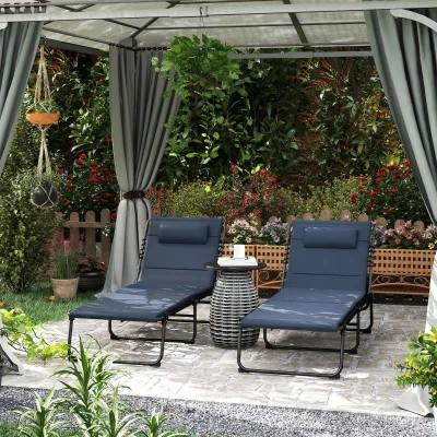 Outsunny Reclining Sun Loungers Set of 2 Dark Blue