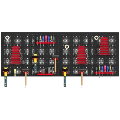 HOMCOM Rangement Mural 60x40cm 38pcs Bacs Crochets Noir Rouge