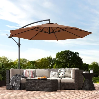 Outsunny Cantilever Parasol with Cross Base Coffee 3m