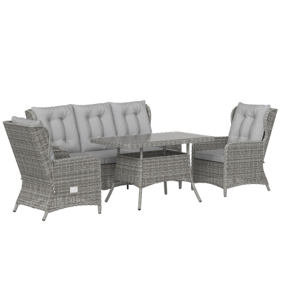 Outsunny 5-Seater Rattan Furniture Set Sofa & Table Grey