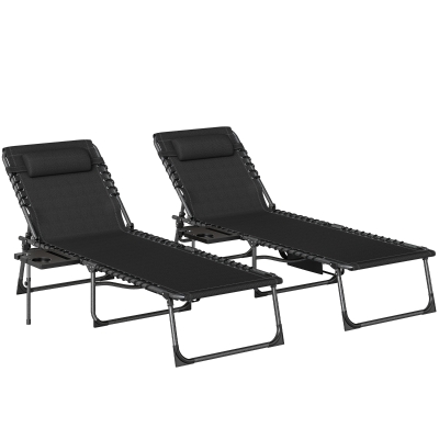 Outsunny Reclining Sun Loungers Set of 2 - Black