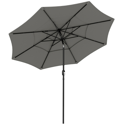 Outsunny Garden Parasol 3-Tier Roof Tilt Grey