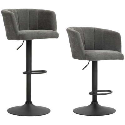 HOMCOM Barhocker 2er-Set, Schalenrücken, höhenverstellbar, Fußstütze, für Küche oder Esszimmer, Metallbasis, Dunkelgrau
