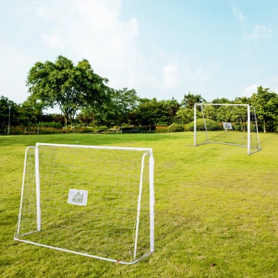 HOMCOM Conjunto de 2 Balizas de Futebol com Suporte de Metal e Rede para Treino 186x62x123 cm Branco