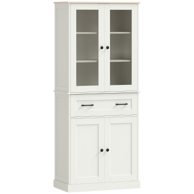 HOMCOM Mueble Auxiliar de Cocina con 2 Puertas de Acrílico Cajón Grande Estantes Ajustables 76x40x182,5 cm Crema