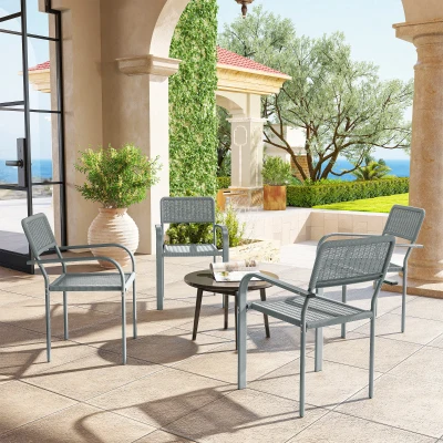 Outsunny Rattan Stackable Dining Chairs Set of 4 Light Grey