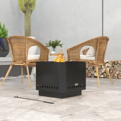 Outsunny Portable Square Fire Pit Metal Black 48cm