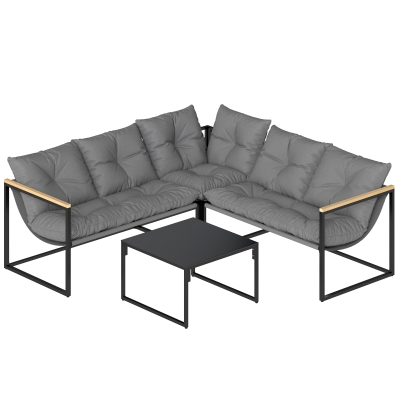 Outsunny 4pc Garden Furniture Set with Cushions, Grey