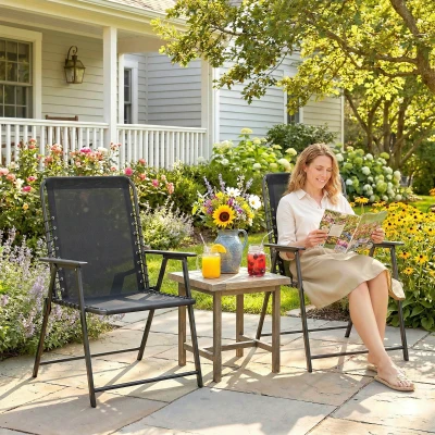 Outsunny Folding Garden Dining Chairs Set of 2 Black