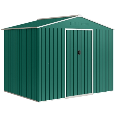 Outsunny Galvanised Steel Shed Double Door Green 8x6ft