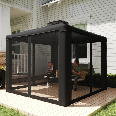 Outsunny Metal Gazebo Double Roof with Mesh Black 3x3m