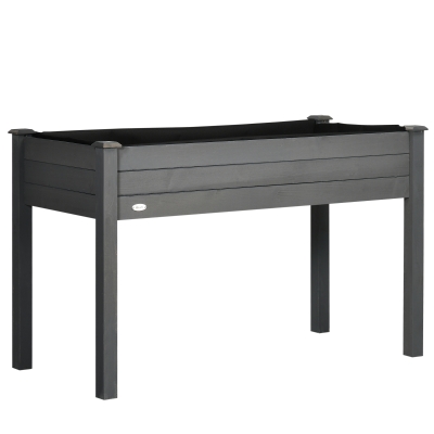 Outsunny Wooden Raised Planter Box with Liner Dark Grey