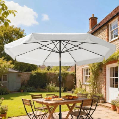 Outsunny 3m Garden Parasol Tilt Crank UPF 30+ Cream White