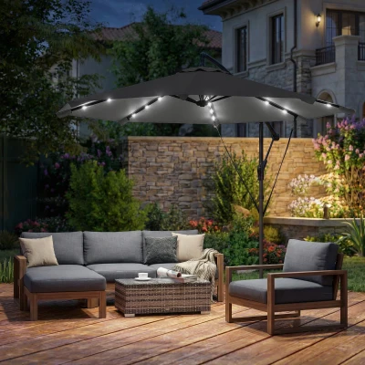 Outsunny Cantilever Parasol Solar LED Black 3m