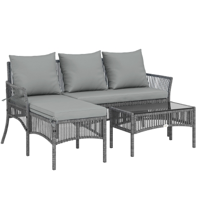 Outsunny 3pc Rattan Corner Sofa Set with Table Dark Grey
