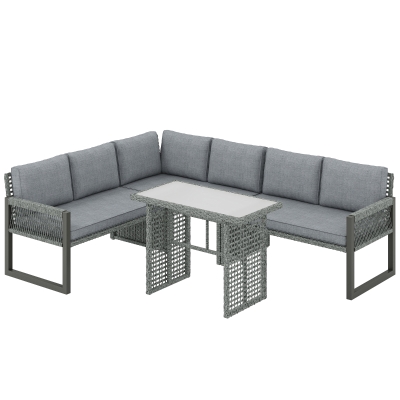 Outsunny Rattan 6-Seater Corner Sofa Set with Table, Grey