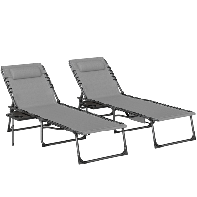 Outsunny Reclining Sun Loungers Set of 2 - Grey