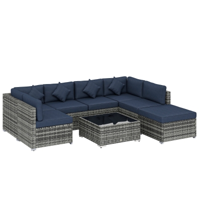 Outsunny 8pc Rattan Corner Sofa Set Outdoor Dark Blue