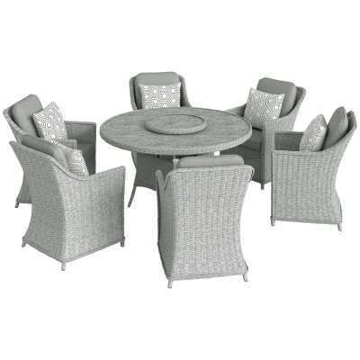 Outsunny Rattan Dining Set Round Table & Chairs Grey