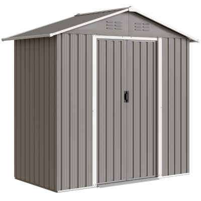 Outsunny Metal Garden Storage Shed Light Grey 6.5x3.5ft