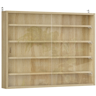 HOMCOM Vitrina de Pared de Madera con Estantes Ajustables y 2 Puertas Correderas de Cristal 80x9,5x60 cm Roble