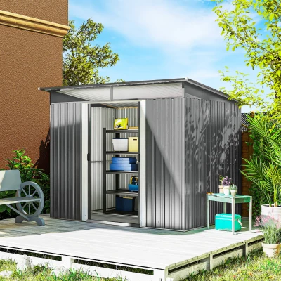 Outsunny Metal Garden Storage Shed Double Doors Light Grey