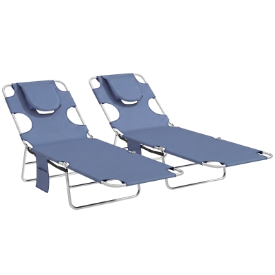 Outsunny Adjustable Sun Loungers Set of 2 with Pocket Grey