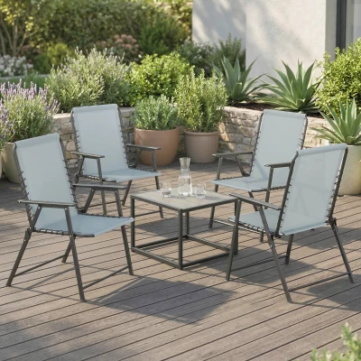 Outsunny Folding Garden Dining Chairs Set of 4 Light Grey