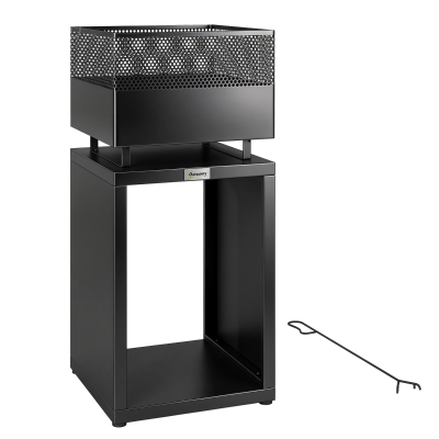 Outsunny Fire Pit with Wood Storage 87cm Black