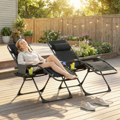 Outsunny Zero Gravity Reclining Garden Chairs Set of 2 Black