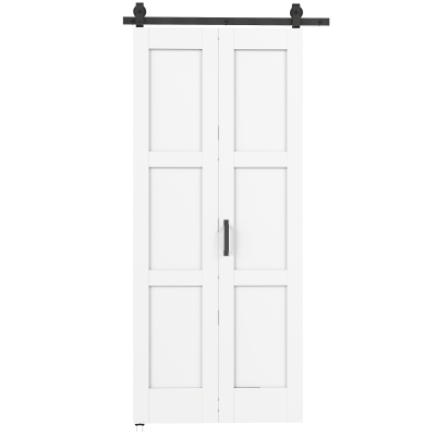 HOMCOM Porta Deslizante Dobrável com Ferragens 91,4x213,4 cm com Roldana Trilho de Aço Guia de Piso Puxador Branco