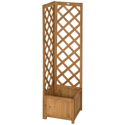 Outsunny Wooden Planter with Trellis Raised Bed Brown