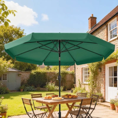 Outsunny 3m Garden Parasol Tilt Crank UPF 30+ Green